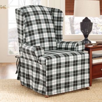 Sure Fit® Soft Suede Plaid Wing Chair Slipcover