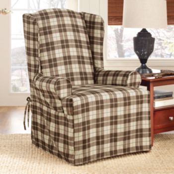 Sure Fit® Soft Suede Plaid Wing Chair Slipcover