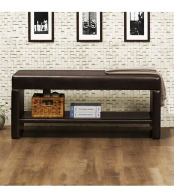 Home Interior Multifunctional Dark Brown Bench with Shelf