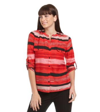 Notations® Rolled-Tab Sleeve Striped Equipment Shirt