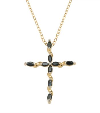 18K Gold-Over-Brass Genuine Sapphire Cross Pendant