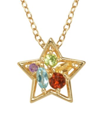 18K Gold-Over-Brass Genuine Multi-Stone Star Pendant