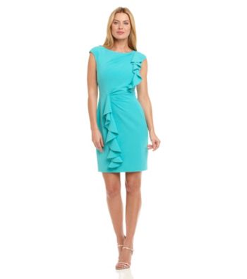 Calvin Klein Spearmint Cap-Sleeve Shoulder and Hip-Draped Ruffle Dress