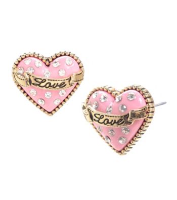Betsey Johnson® Pink Glitter Heart Stud Earrings