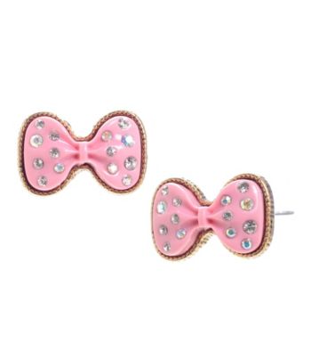 Betsey Johnson® Pink Glitter Bow Stud Earrings