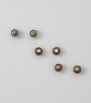Nine West Vintage America Collection® Oxidized Silver and Brass Flower Button Trio Earring Set