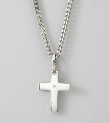 Men's Stainless Steel Diamond Cross Pendant