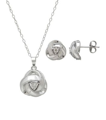 Diamond Accent Love Knot Design Earrings and Pendant Set
