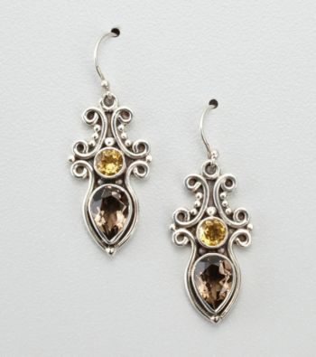 Smoky Quartz and Citrine Sterling Silver Earrings