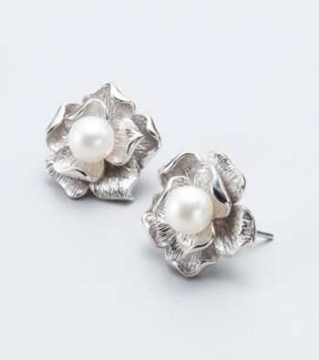 Freshwater Pearl Flower Sterling Silver Earrings
