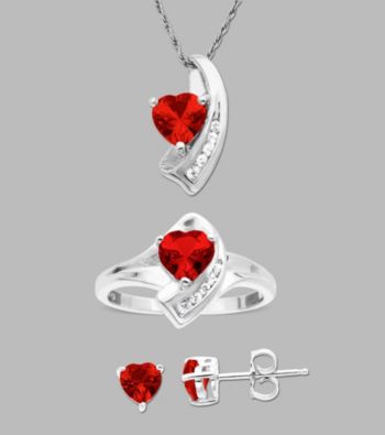 Sterling Silver Created Ruby and Created White Sapphire Box Set