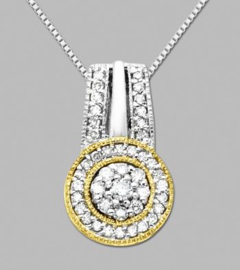 14K Yellow Gold and Sterling Silver Pendant with .32 ct.tw. Diamond