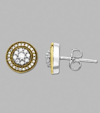14K Yellow Gold and Sterling Silver Earrings with .32 ct.tw. Diamond