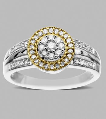 14K Yellow Gold and Sterling Silver Ring with .32 ct.tw. Diamond