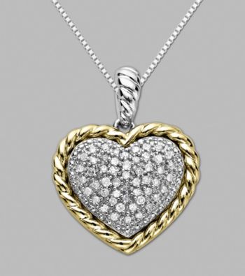 14K Yellow Gold and Sterling Silver Heart Pendant with .16 ct.tw. Diamond