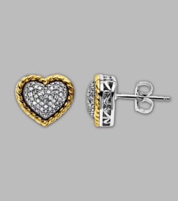 14K Yellow Gold and Sterling Silver Heart Earrings with .20 ct.tw. Diamond