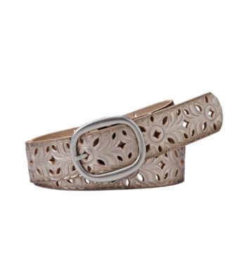 Fossil® Floral Perforated Strap Belt - Silver