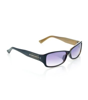 Nine West® Plastic Rectangle Studded Stone Temple Sunglasses - Black