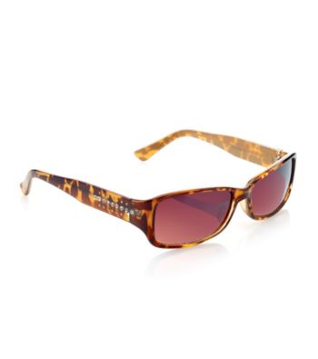 Nine West® Plastic Rectangle Stud Stone Temple Detail Sunglasses - Tortoise