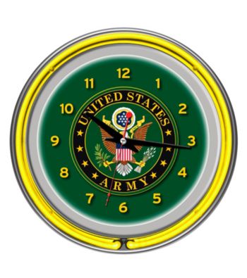 U.S. Army Symbol Chrome Double Ring Neon Clock