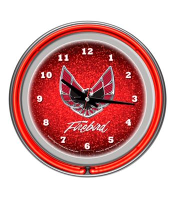 Pontiac Firebird Red Chrome Double Ring Neon Clock