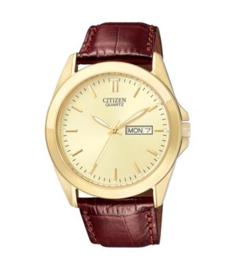 Citizen® Men's Gold-Tone Watch with Brown Leather Strap