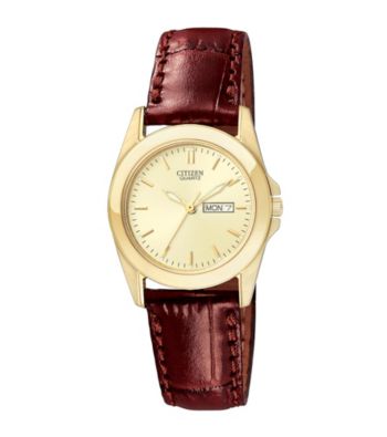 Citizen® Women's Goldtone Watch with Brown Leather Strap