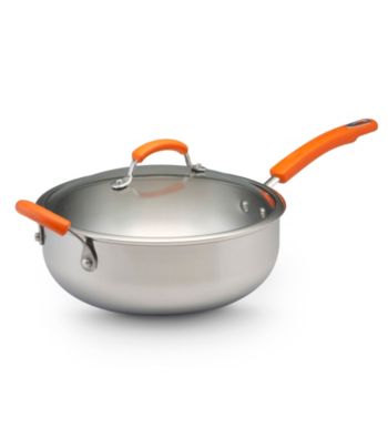 Rachael Ray® Stainless Steel 6-qt. Covered Chef's Pan with Orange Handles