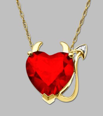 10K Yellow Gold Created Ruby Devil Heart Pendant
