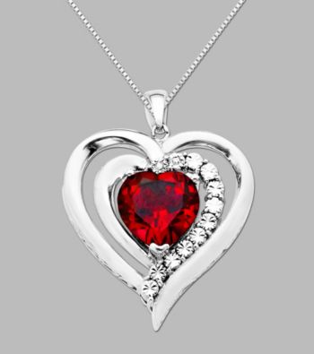 Sterling Silver Created Ruby and Diamond Accent Heart Pendant