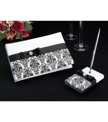 Lillian Rose® Black Damask Guest Book With Pen