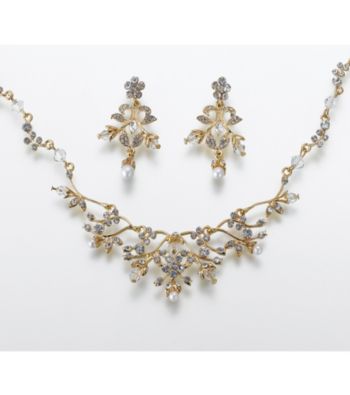 Lillian Rose® Pearl/Rhinestone Necklace/Earring - Gold