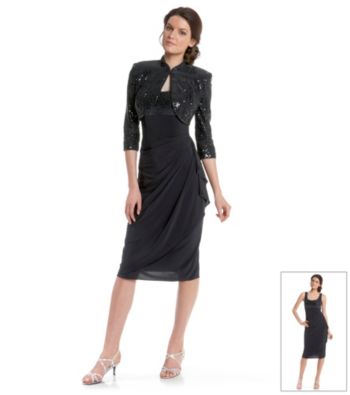 Alex Evenings® Navy Sequin Jacket and Dress with Side Ruching