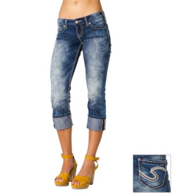 Silver Jeans Co. Santorini Straight Fit Low-Rise Medium Light Wash Cropped Jeans