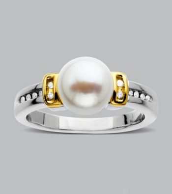 .06 ct. t.w. Diamond and Freshwater Pearl Ring in Sterling Silver