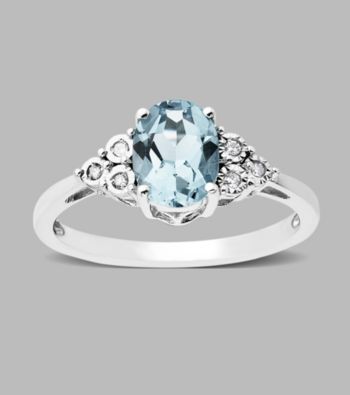 Sterling Silver Aqua and .03 ct. t.w. Diamond Ring