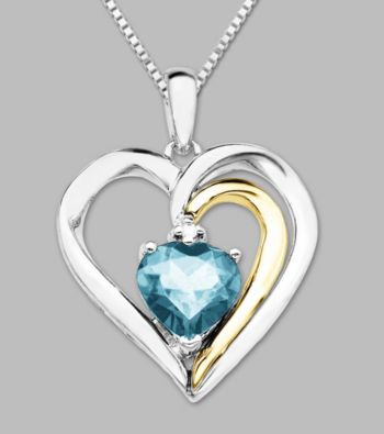 .008 ct. t.w. Aqua Heart-Shape Pendant in 14K Yellow Gold and Sterling Silver