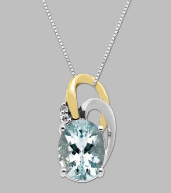 .02 ct. t.w. Diamond and Aqua Pendant in Sterling Silver