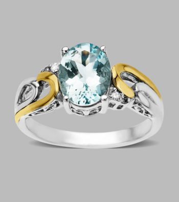 .02 ct. t.w. Diamond and Aqua Ring in Sterling Silver