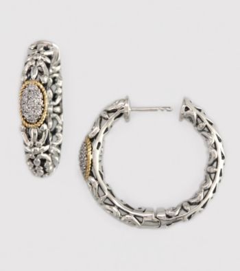 Effy® .19 ct. t.w. Diamond Sterling Silver and 18K Gold Hoop Earrings