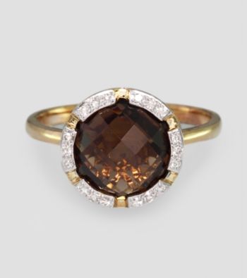 Effy® .08 ct. t.w. Diamond and Smoky Quartz 14K Yellow Gold Ring