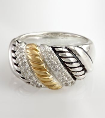 Effy® .21 ct. t.w. Diamond Sterling Silver and 18K Gold Twist Ring