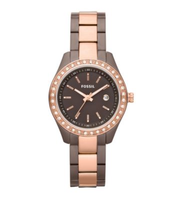 Fossil® Women's Stella Mini Stainless Steel Two-Tone Watch - Brown and Rose
