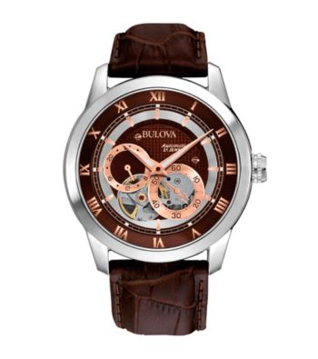 Bulova® Men's Brown Leather Self-Winding Mechanical Watch