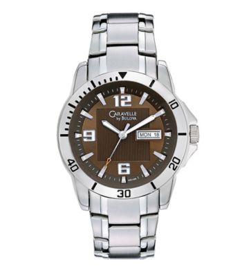 Caravelle® by Bulova Men's Stainless Steel Watch with Embossed Brushed Dial