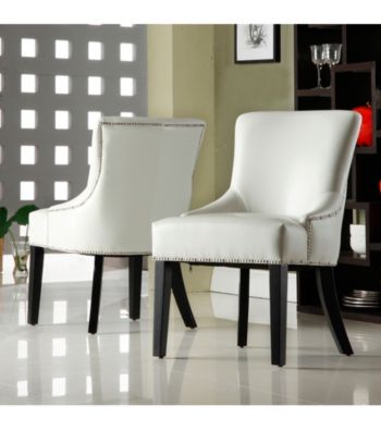 Home Interior Elegant Set of 2 White Vinyl Chairs