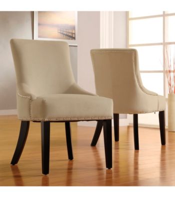 Home Interior Elegant Set of 2 Beige Vinyl Chairs