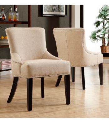 Home Interior Elegant Set of 2 Beige Fabric Chairs