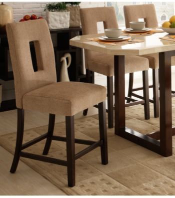 Home Interior Set of 2 Beige Fabric Counter Height Chairs