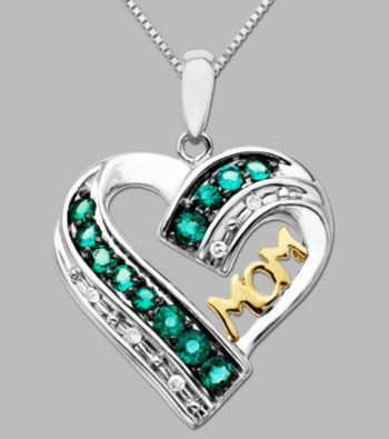 .04 ct. t.w. Diamond Accents and Created Emeralds Heart Pendant